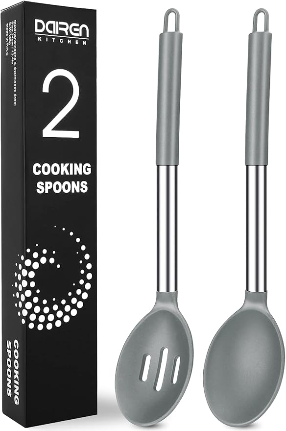 Pack of 2 Large Silicone Cooking Spoons, BPA Free Kitchen Scoops (Blue)