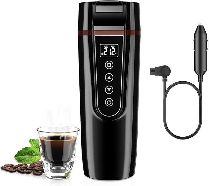 Car Electric Kettle for Travel: FVPE 12V/24V Small Electric Water Kettle, Multi-Temp Control 400 mL Portable Car Water Boiler for Brewing Coffee Tea,LCD Display 304 Stainless Steel Truck Heating Cup