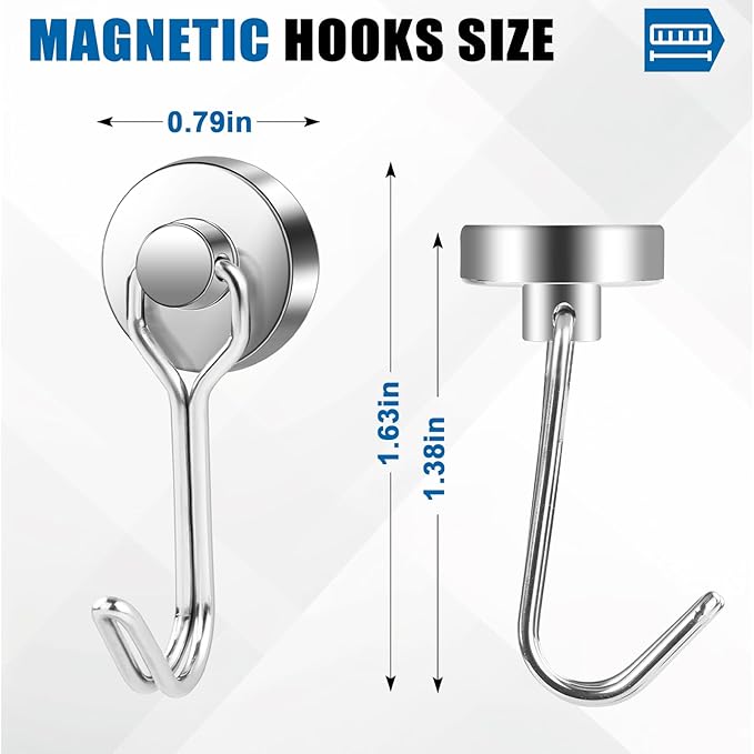 LOVIMAG Hooks, 40lbs+ Magnetic Magnet Hook 2026 Cruise Cabin Ship Essentials Heavy Duty Strong Refrigerator Fridge Hanging for Classroom Beach Vacation Kitchen Grills Home Mug Hanger (6 Pack), Silver