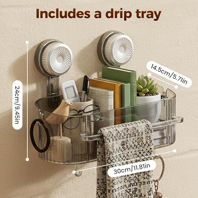 No-Drill Bathroom Suction Storage Box, 2026 Upgrade Removable Bathroom Hanging Suction Storage Box, Corrugated Suction Cup Storage Holder for Home, Bathroom Shower Caddy (Transparent)