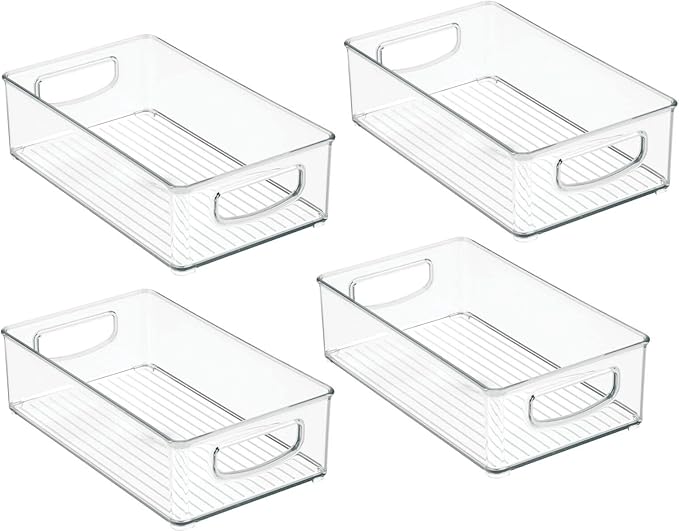 mDesign Plastic Bathroom Storage Container Bins w/ Handles - Closet, Cabinet, Vanity, Cupboard Shelf Organization, Hair Tools Accessory Organizer - Ligne Collection; Clear, 10x6x3 (Pack of 4)