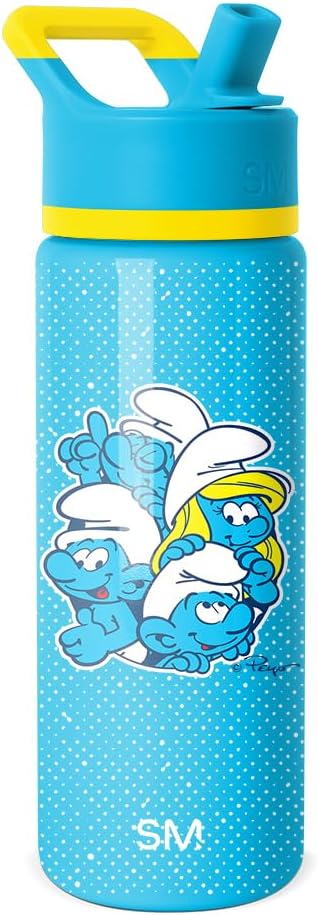 Simple Modern Kids Summit Water Bottle with Straw Lid | Smurfs 18oz Stainless Steel Cup Insulated Tumbler for Boys, Girls, School | Smurfs Polka Dots