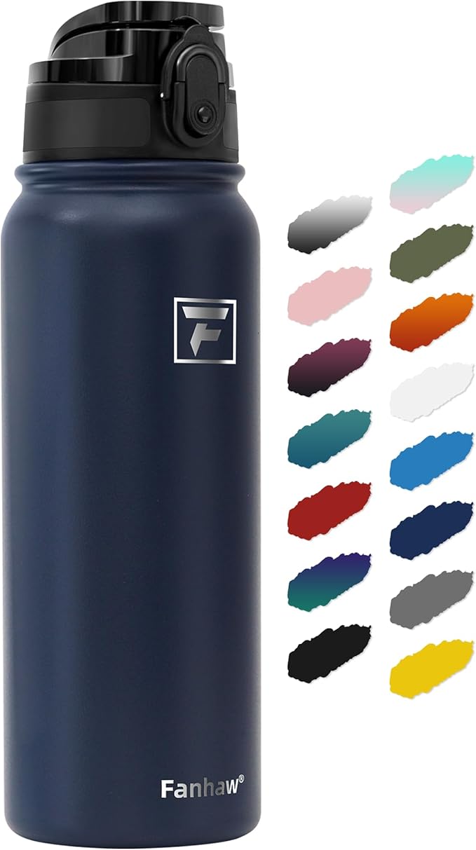 Fanhaw 20 oz Insulated Stainless Steel Water Bottle with Anti-Dust Chug Lid, Leakproof Vacuum Metal Bottle for Kids, Women & Men (Navy Blue)