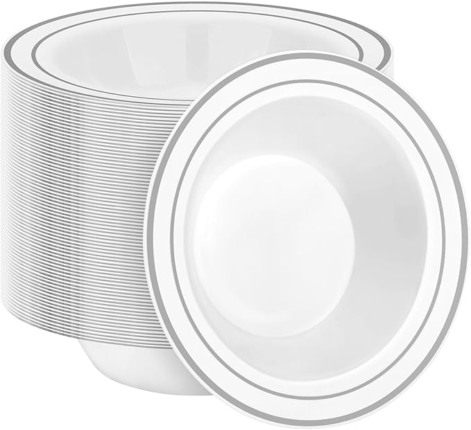 BESTSTAR 100 Pack clear Plastic Bowls with Red Rim