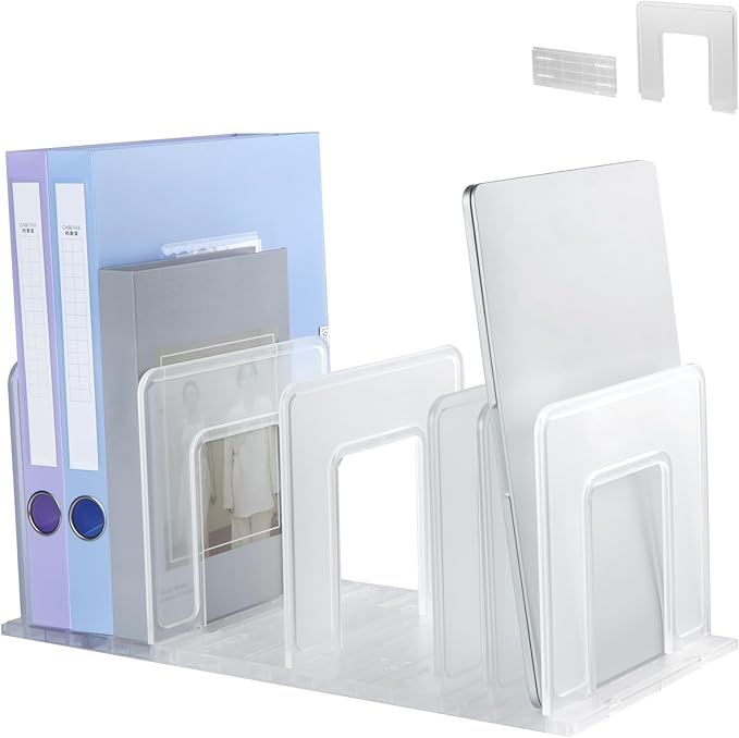 Translucent Frosted Adjustable Vertical File Sorter Sturdy Plastic Expandable Upright File Holder, Desktop Binder Organizer, School Office File Book Organization, Assemble Easily Endlessly