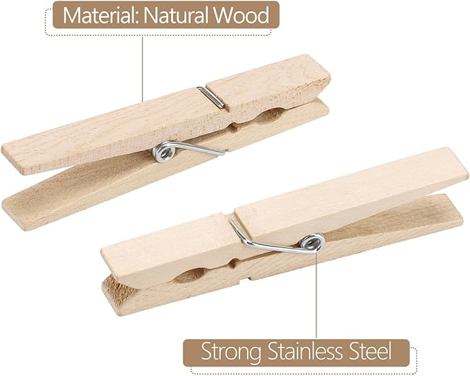 100pcs Clothes Pins Wood - 4 inch Heavy Duty Wooden Clothespins for Hanging Clothes Outdoor Clip,Crafts
