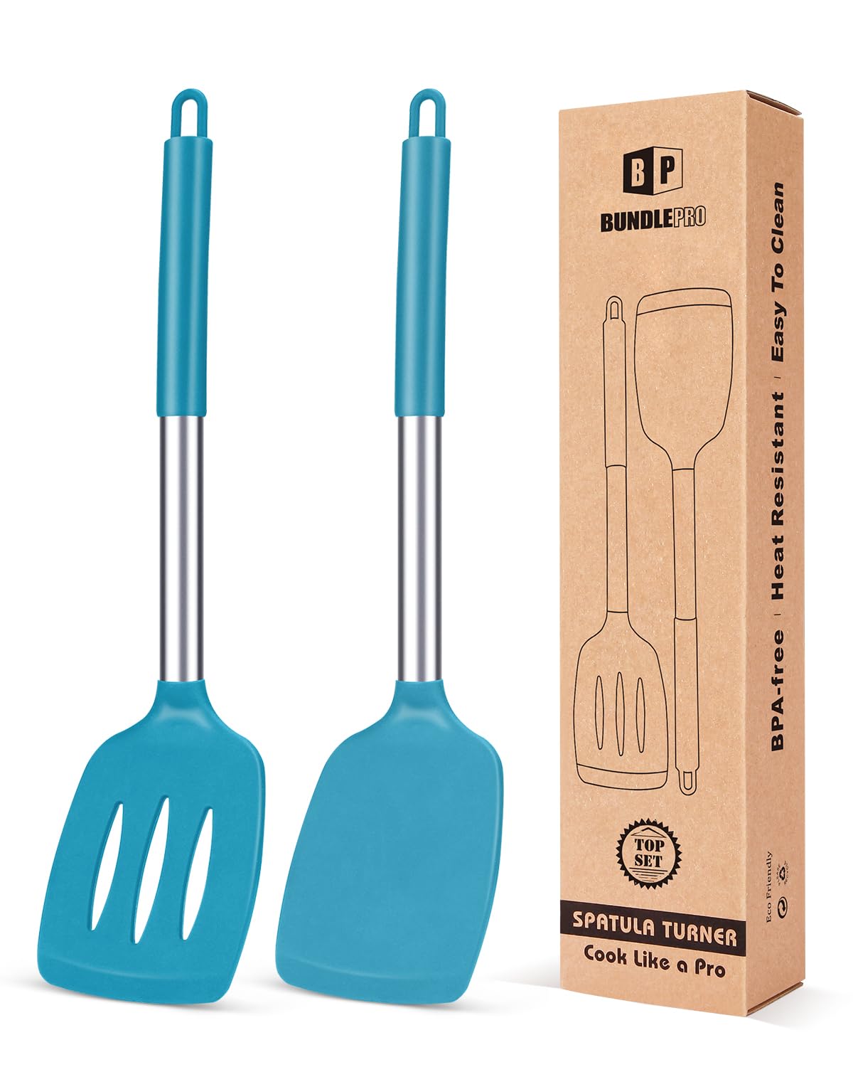 Pack of 2 Silicone Solid Turner, Non Stick Slotted Kitchen Spatulas, High Heat Resistant BPA Free Cooking Utensils, Ideal Cookware for Fish, Eggs, Pancakes(Gray)