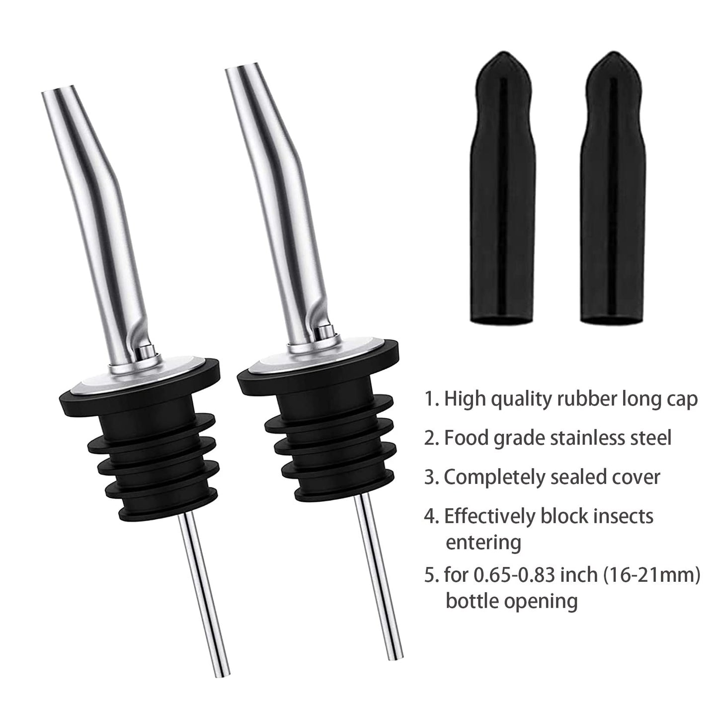 Pafusen 12 Pack Liquor Bottle Pourers, Liquor Pour Spout for Liquor Bottles, Stainless Steel Olive oil Dispenser Spout, Alcohol Pourer Spouts Dust Caps Long Covers, Sliver