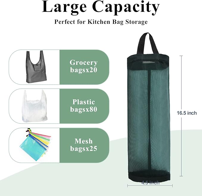 TOGETRUE Plastic Bag Holder, Mesh Grocery Bag Holder Hanging Storage Bag Dispenser (Dark Green 2 Packs)