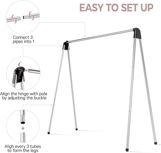 TOOLF Clothes Drying Rack Foldable, Laundry Drying Rack Stainless Steel, Portable Clothes Rack, Drying Rack for Clothing, Indoor Outdoor, Free-Standing, Large Capacity