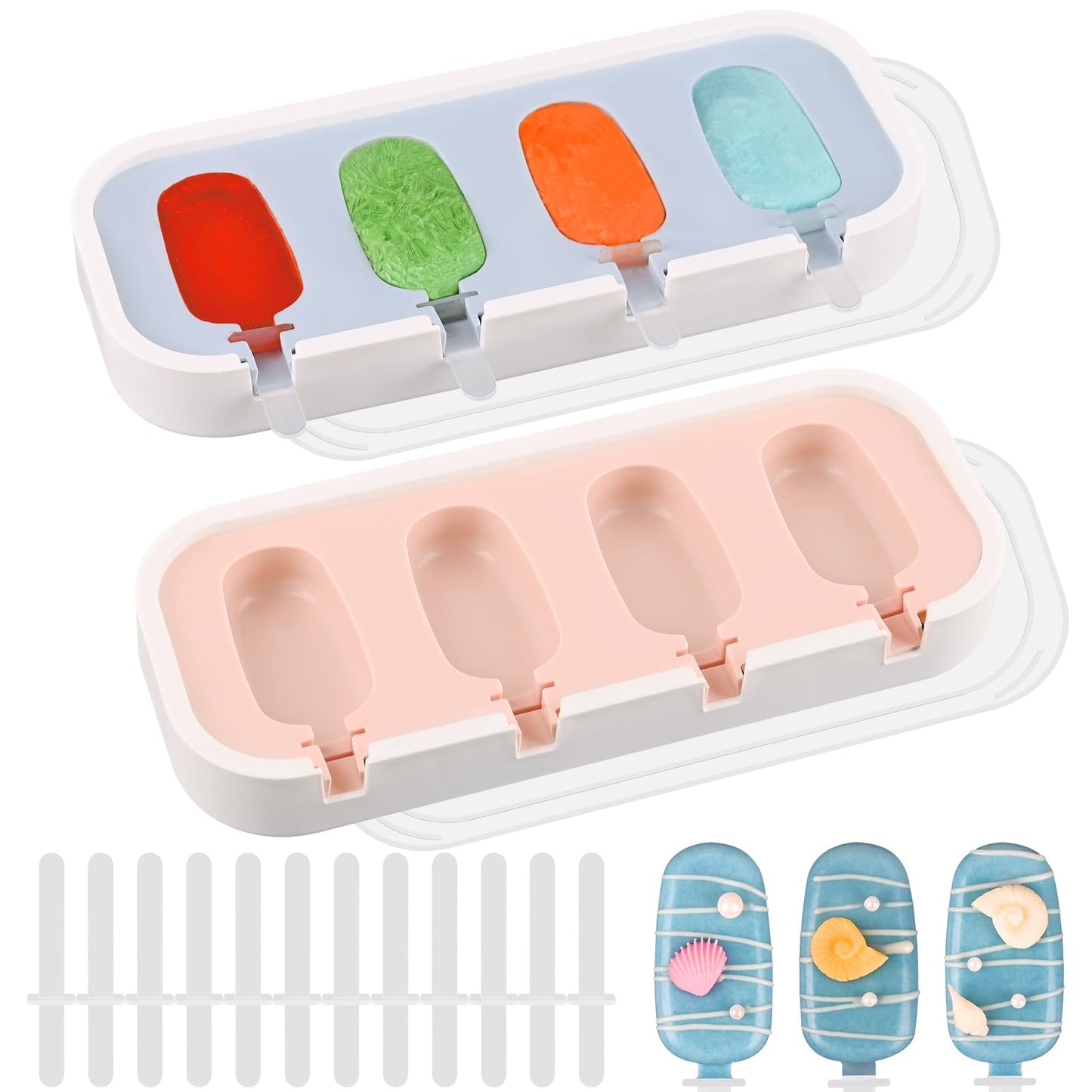 WMKGG Popsicle Silicone Molds Set, 2 PCS Ice Cream Molds