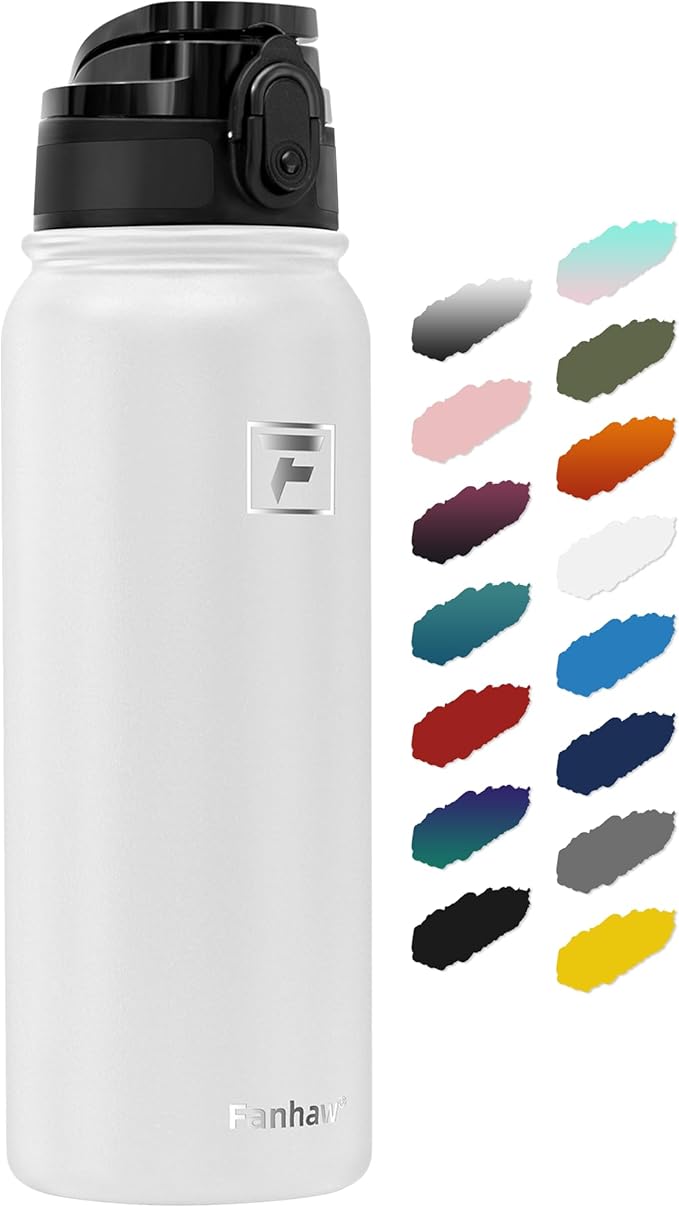 Fanhaw 20 oz Insulated Stainless Steel Water Bottle with Anti-Dust Chug Lid, Leakproof Vacuum Metal Bottle for Kids, Women & Men (White)