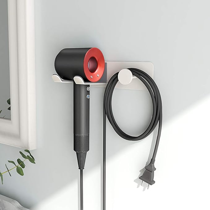 FLE Hair Dryer Holder Wall Mounted, Stainless Steel Self Adhesive Blow Dryer Holder Rack for Dyson Supersonic Hair Dryer,White