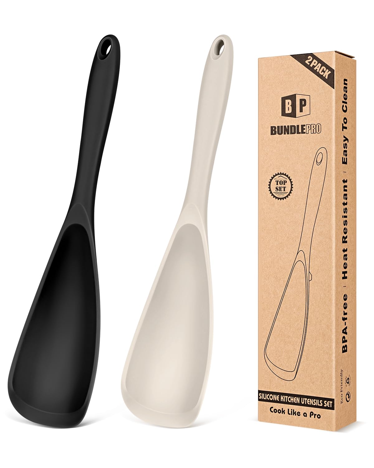 Pack of 2 Cooking Spoons for Non Stick Cookware, Multifunction Spatula Spoon BPA-Free, One-Piece Design, Suitable for Scooping, Scraping, Serving and Mixing(BLACK-RED)