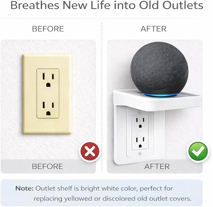 Outlet Shelf, Bathroom Wall Holder with Built-in Cable Management, Wall Organizer for Smart Home Decor Space Saving Electric Toothbrush Use as Echo Holder (Decora-style rectangular, 1, Pack)
