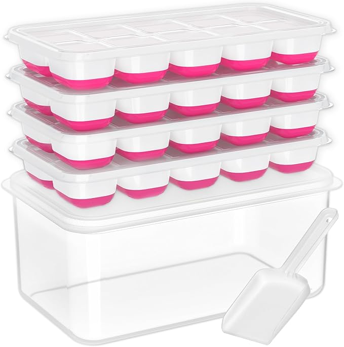 DOQAUS Ice Cube Tray with Lid and Bin,4 Pack Ice Cube Trays for Freezer
