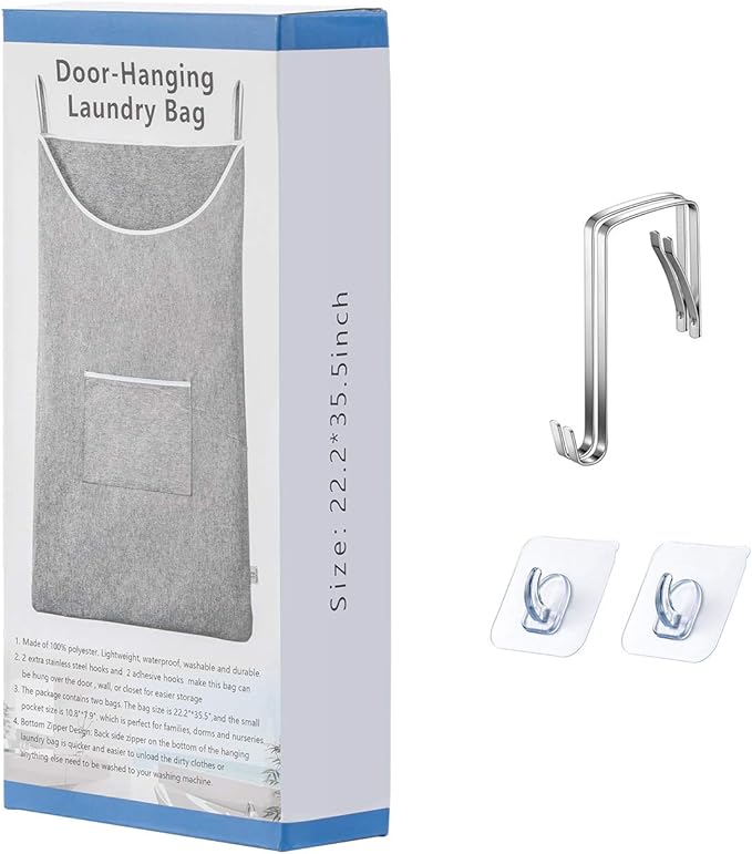 X-Large Door Hanging Hamper Bag,2 Pack Large Capacity Hanging Laundry Hamper Basket with Wide Opening Dirty Clothes Laundry Hamper Storage Bag Size 35X22inch(Grey-2Pack)