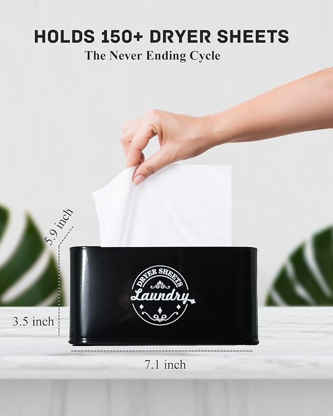 Dryer Sheet Holder Container for Laundry Room Organization, Farmhouse Laundry Organization and Storage, Metal Dryer Sheet Dispenser for Laundry Room Decor (Black)