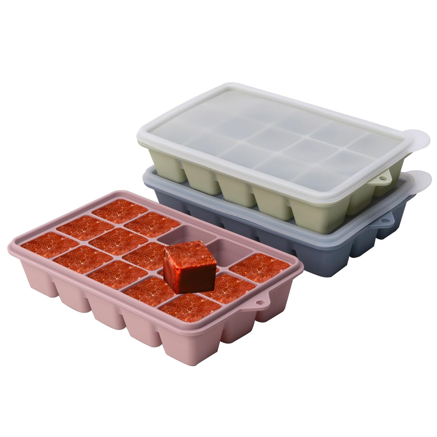 2 Tbsp Silicone Freezer Molds - Perfect for Storing Garlic, Herbs, Ginger, Pesto, Tomato Paste, Lemon Juice, Purees and More - Silicone Food Freezer Tray (Multicolor 3 Pack)