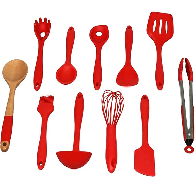 Chef Craft Premium Silicone Kitchen Tool and Utensil Set, 9 Piece, Red
