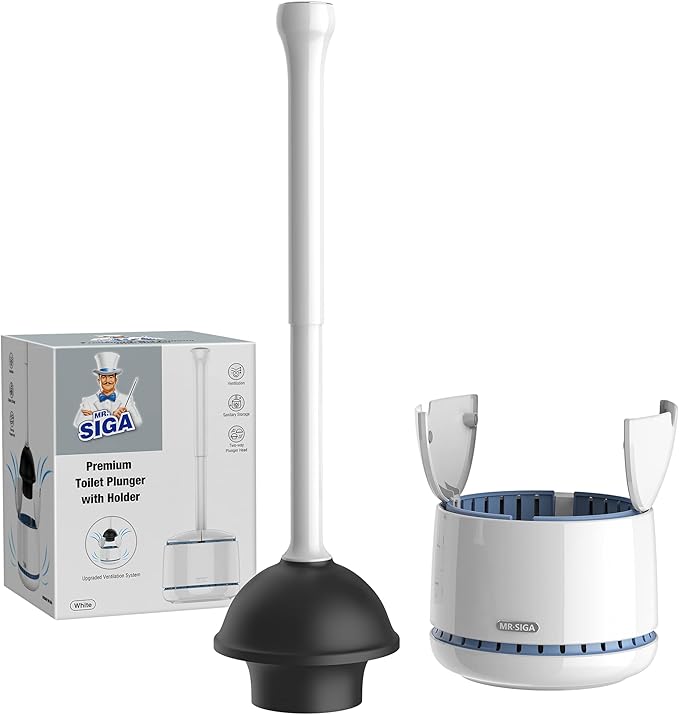 MR.SIGA Toilet Plunger with Holder, Plungers for Bathroom Heavy Duty, Gray