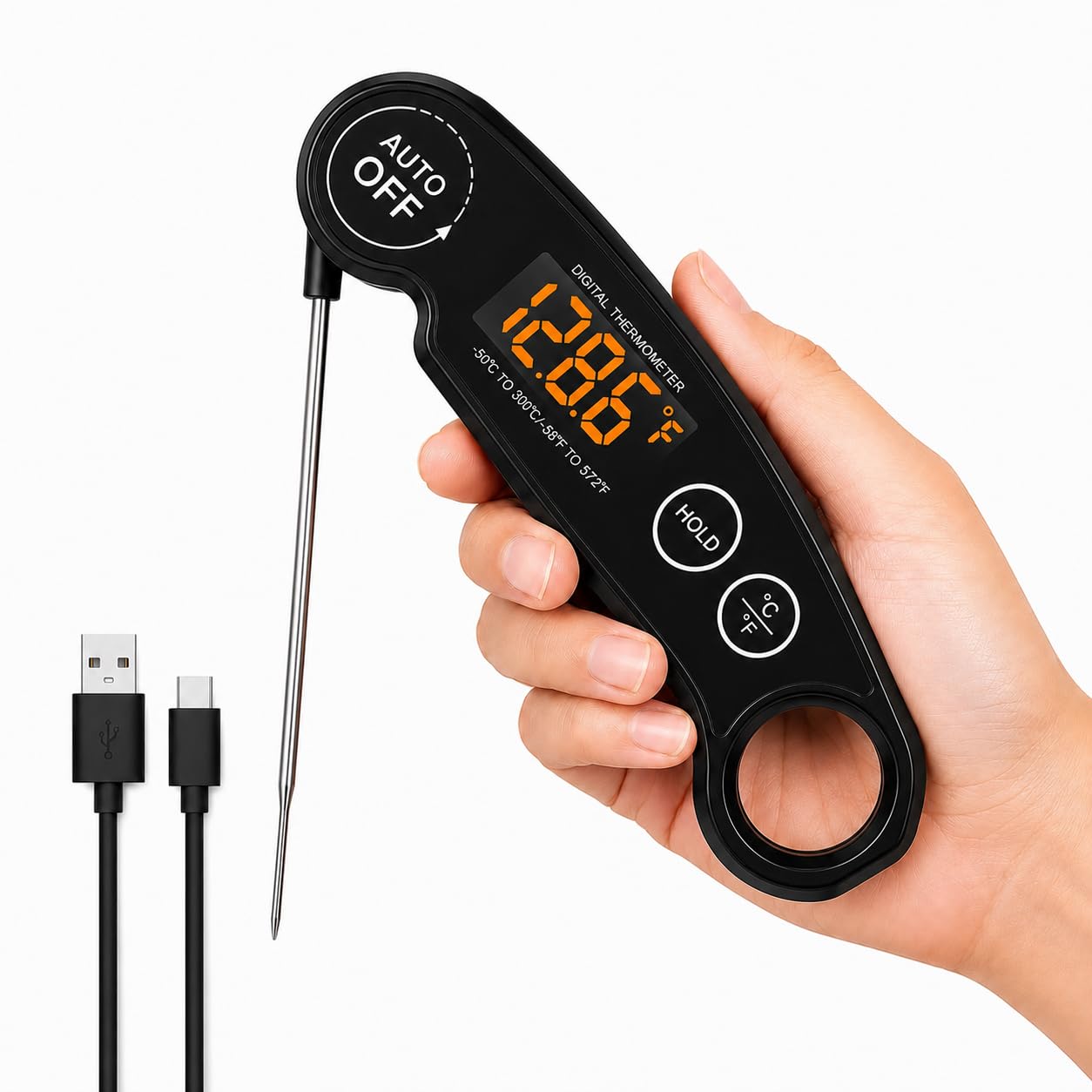 Instant Read Food Thermometer Rechargeable Meat Thermometer Digital Kitchen Thermometer - Fast & Accurate Food Thermometer for Cooking, Grill Thermometer, Birthday Gift for Husband, Dad, Men