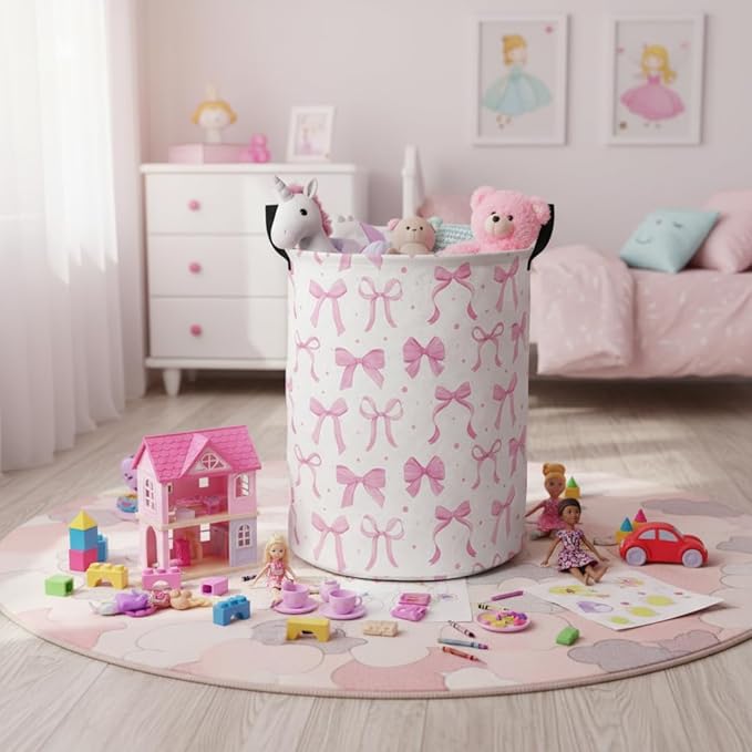 HIYAGON Baby Laundry Basket Baby Hamper for Nursery Girl Kids Butterfly Hamper Cute Kids Toys Storage Bin Organizer Butterfly Room Decor for Home(Dreamy Bowknot)