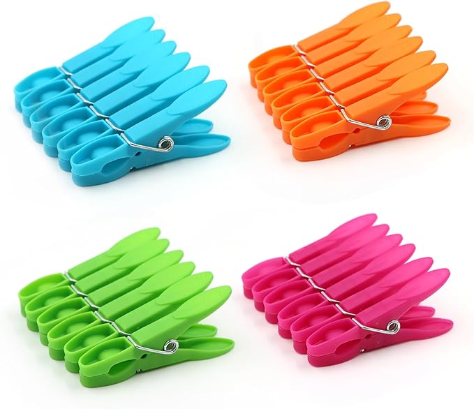 Colorful Plastic Clothespins, Heavy Duty Laundry Clothes Pins Clips with Springs, Air-Drying Clothing Pin Set(24 Pack)