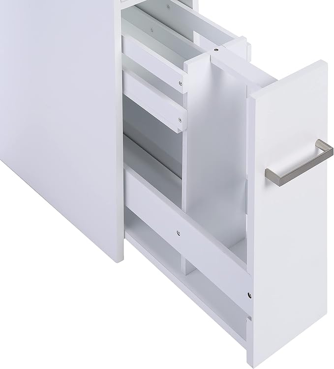Spirich Slim Bathroom Storage Cabinet, Free Standing Toilet Paper Holder, Bathroom Cabinet Slide Out Drawer Storage, White