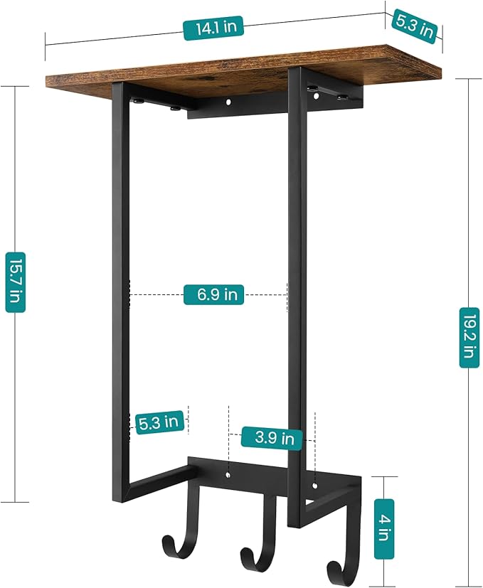 ELITEROO Towel Racks for Bathroom Wall Mounted, Towel Holder with Wooden Shelf and 3 Hooks for Washcloths Hand Towel, Bath Towel Storage Organizer for Small Bathroom, RV, Rustic Brown