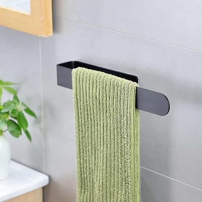 Taozun Adhesive Towel Holder - Hand Towel Rack for Bathroom, Stainless Steel Towel Rail Wall Mounted, 12-Inch Guest Towel Holder, Brushed Black