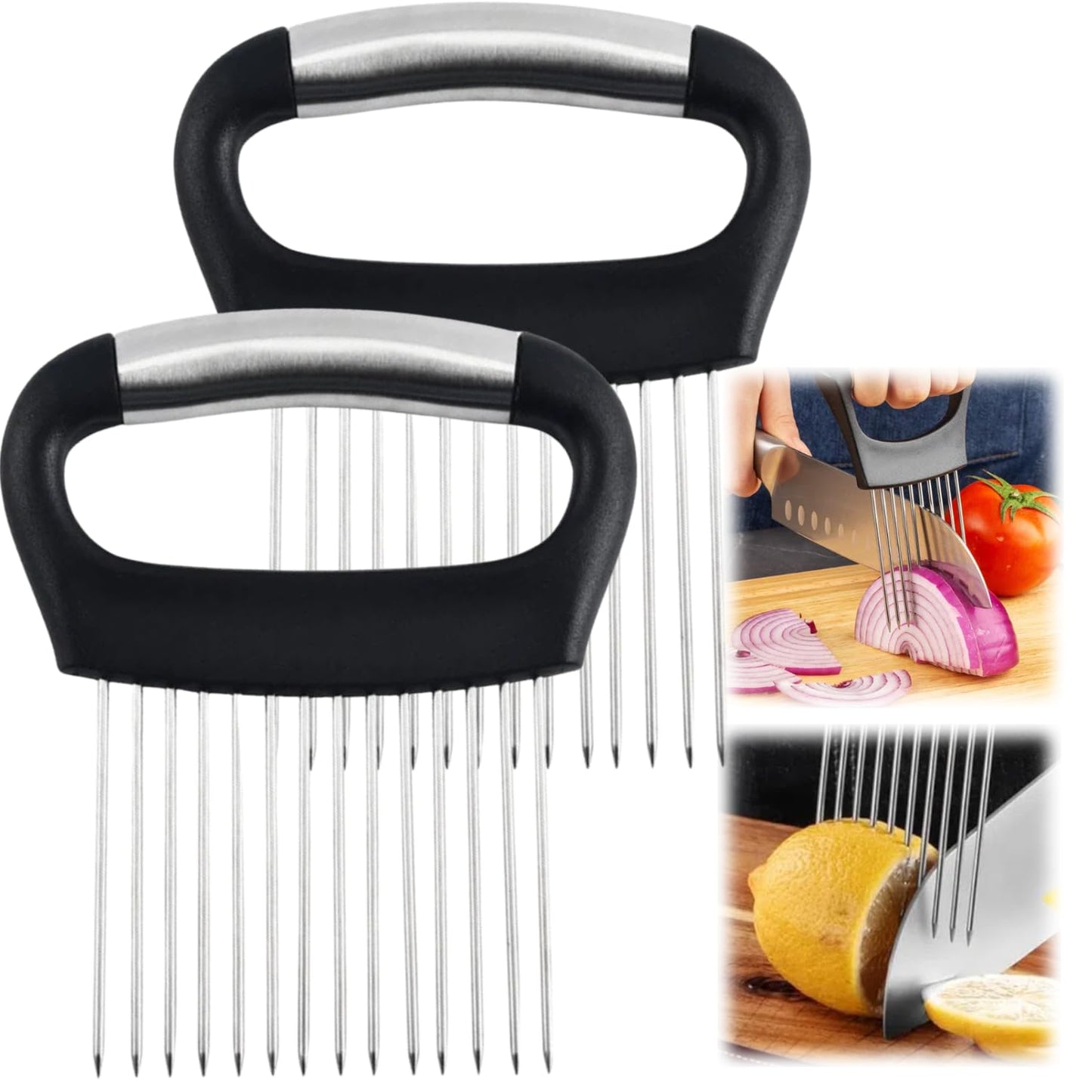 Ultra Onion Slice Holder - Stainless Steel Holder for Slicing Meat, Onion, Potato, Tomato - 3 Pack