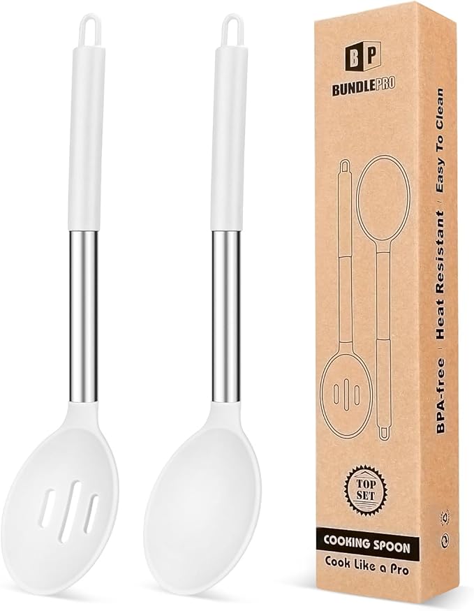 BUNDLEPRO Silicone Cooking Spoons for Nonstick Cookware, 2 Pack, KHAKI