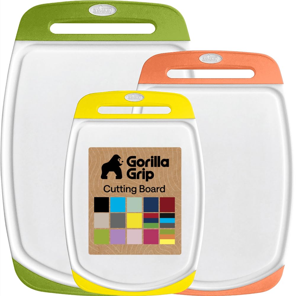 GORILLA GRIP BPA-Free Reversible Kitchen Cutting Board, Set of 3, Red