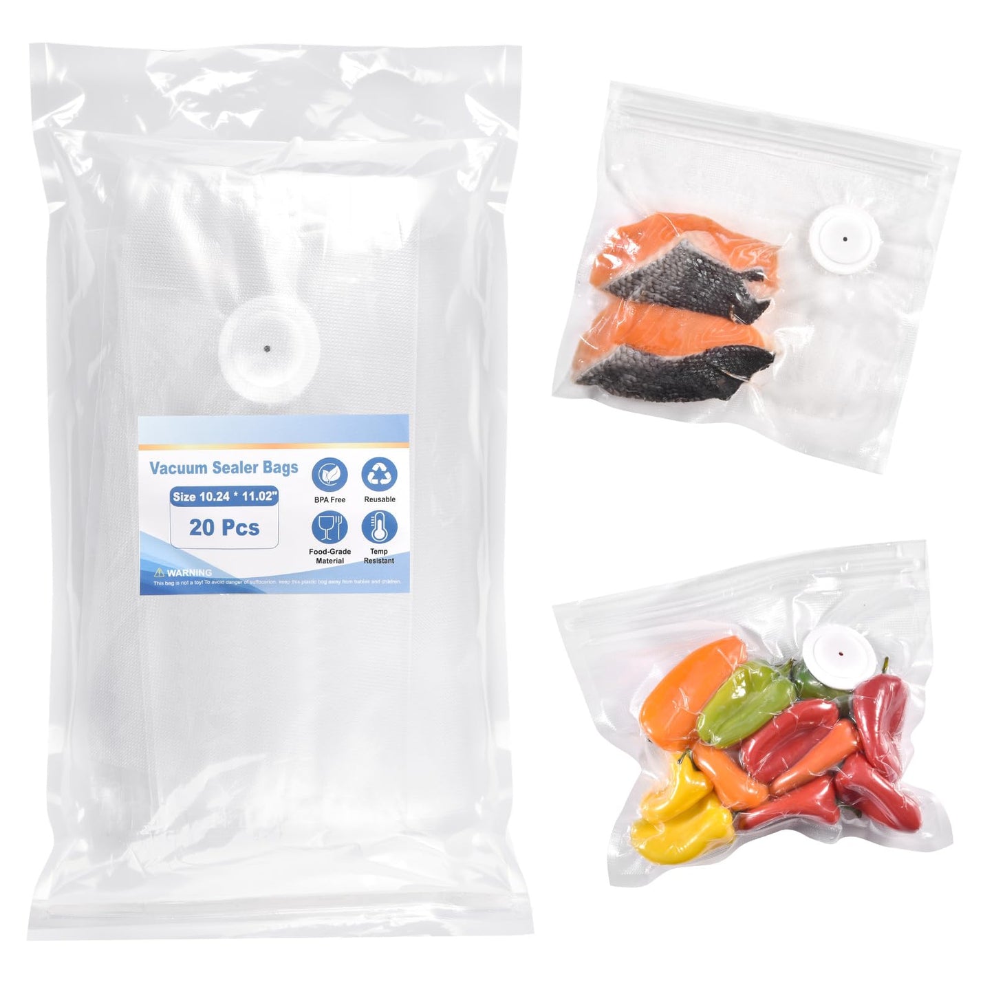 VENMATE Reusable Vacuum Sealer Bags, 15 Pack BPA-Free 10×11 Inch, Leak-Proof, Freezer Microwave Sous Vide Safe, ideal for storing snacks, spices, meat, fruits and vegetables