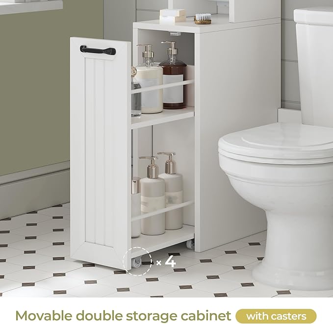 Over The Toilet Storage Cabinet with Pulley Small Bathroom Storage Cabinet, Space Saver W/Adjustable Shelf & Open Shelf for Bathroom, Restroom, Laundry (White-Type A)