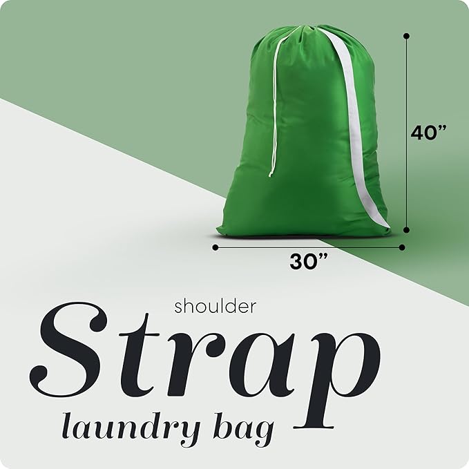 Handy Laundry Bag Shoulder Strap Extra Large - Drawstring Locking Closure, Durable Material, Heavy Duty Stitching, Hands Free Carrying - Perfect College Dorm (Green, 30" x 40")