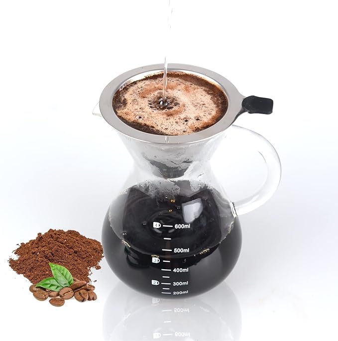 T-mark Pour Over Coffee Maker 800ml/27oz BPA-Free Glass Coffee Carafe