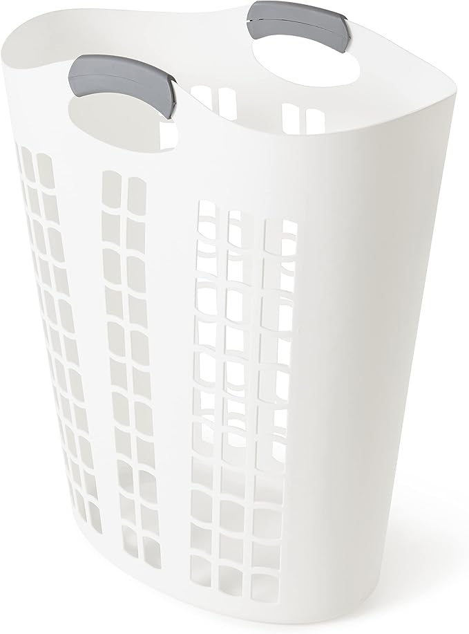 Gracious Living Easy Carry Flex Hamper, Large 87.5 Liter Lightweight Plastic Ventilated Laundry Basket Clothes Bin with Handles, White (2 Pack)