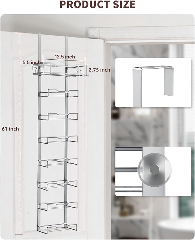 Hanging Towel Racks for Bathroom No Drill - Over The Door 8-Tier Bath Towel Storage Organizer for Small Bathrooms - Back Door Large Tiered Towel Holder Hanger for Rolled Towels RV Camper Silver