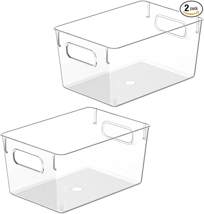 Clear storage organizer bins, Kitchen Cabinet Organizers and Storage Baskets Pantry Fridge Containers for Organizing Cabinet Organization Perfect for, Foods, Snacks, Chips, Vitamin, Spices, Makeup