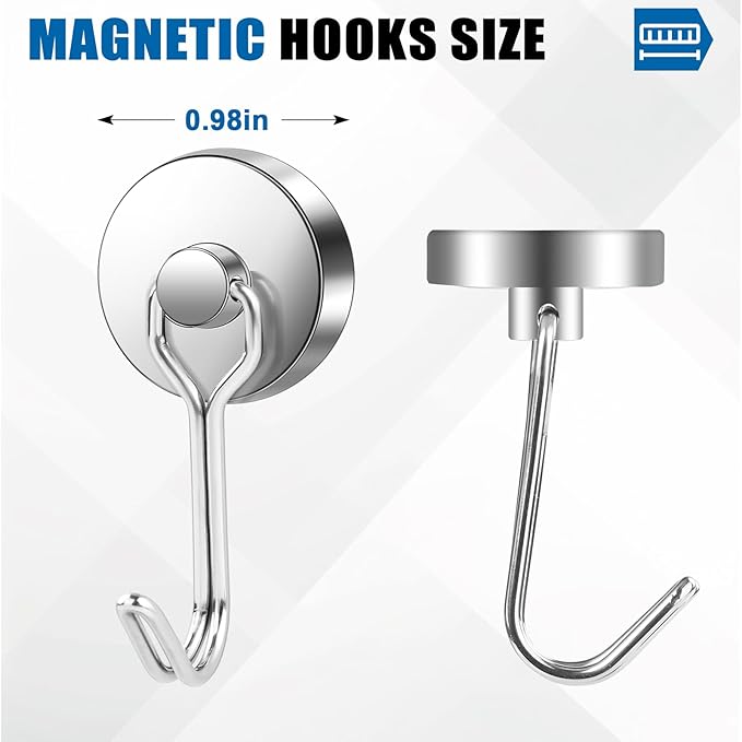 LOVIMAG Hooks, 80lbs+ Magnetic Magnet Hook 2026 Cruise Cabin Ship Essentials Heavy Duty Strong Refrigerator Fridge Hanging for Classroom Beach Vacation Kitchen Grills Home Mug Hanger (6 Pack), Silver