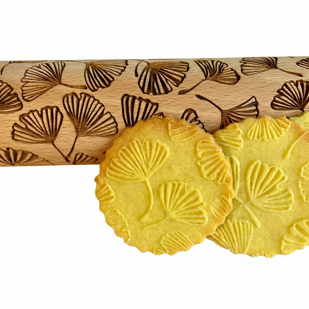 Embossing Rolling Pin GOLDEN DAISIES with Ornamental Bloom Pattern – Dough and Clay Roller for Embossed Cookies and Pottery - Cookie and Ceramic Stamp - Baking Gifts for Women by Algis Crafts