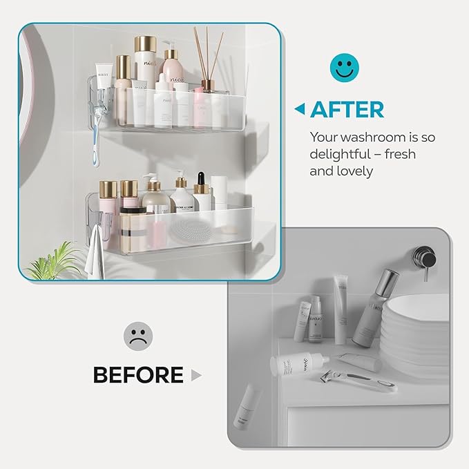 Nieifi Adhesive Wall Shelf, Shower Shelves 2 Pack, Shower Organizer for Bathroom Organization, Clear