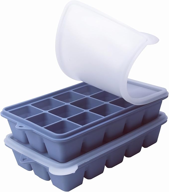 2 Tbsp Silicone Freezer Molds - Perfect for Storing Garlic, Herbs, Ginger, Pesto, Tomato Paste, Lemon Juice, Purees and More - Silicone Food Freezer Tray (Blue 4 Pack)