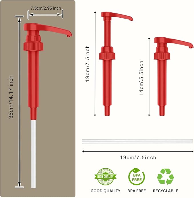 Syrup Pump Compatible with Torani, Davinci and Skinny (Set of 2) - fits Bottles (25.4 oz-750ml) (Red)