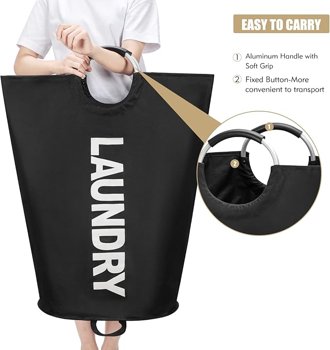 125L X-Large Laundry Basket, Freestanding Tall Clothes Hamper, Collapsible Laundry Bag, Black