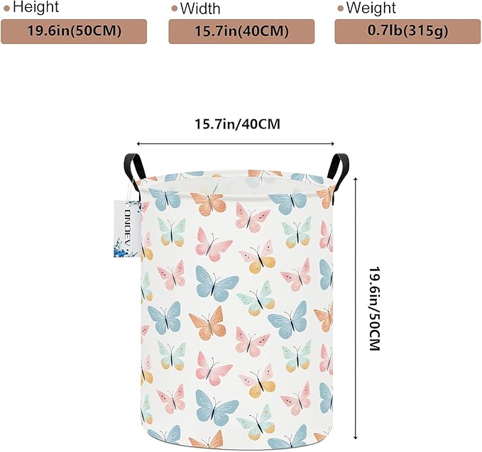 Round waterproof laundry basket,laundry Hampers with handle,gift basket,suitable for children's room and toy storage (Colorful butterfly)