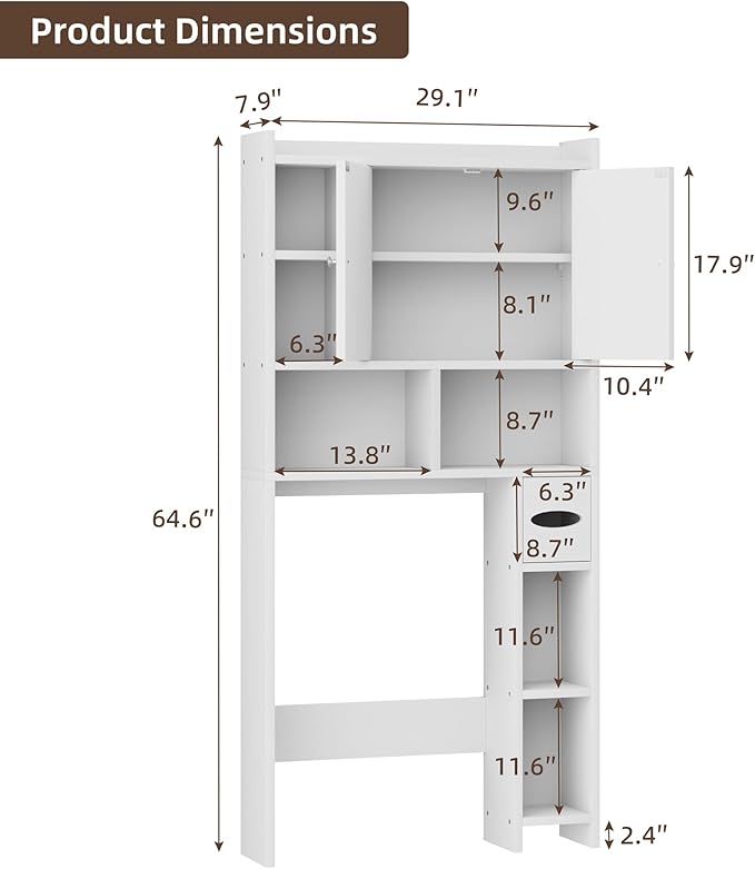 Shintenchi Over The Toilet Storage Cabinet, Bathroom Storage Cabient with Barn Doors, Bathroom Storage Shelf Organizer with Toilet Paper Holder, Adjustable Shelf and Anti-Tip Device, White