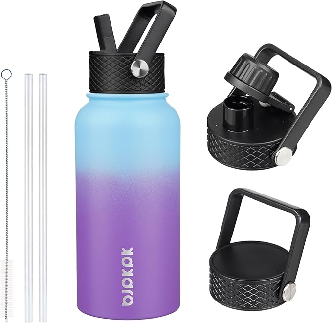 BJPKPK Insulated Water Bottles with Straw Lid, 27oz Stainless Steel Water Bottle with 3 Lids, Leak Proof BPA Free Metal Thermo, Mugs, Tumblers, Keep Cold Hot -Ocean Dream